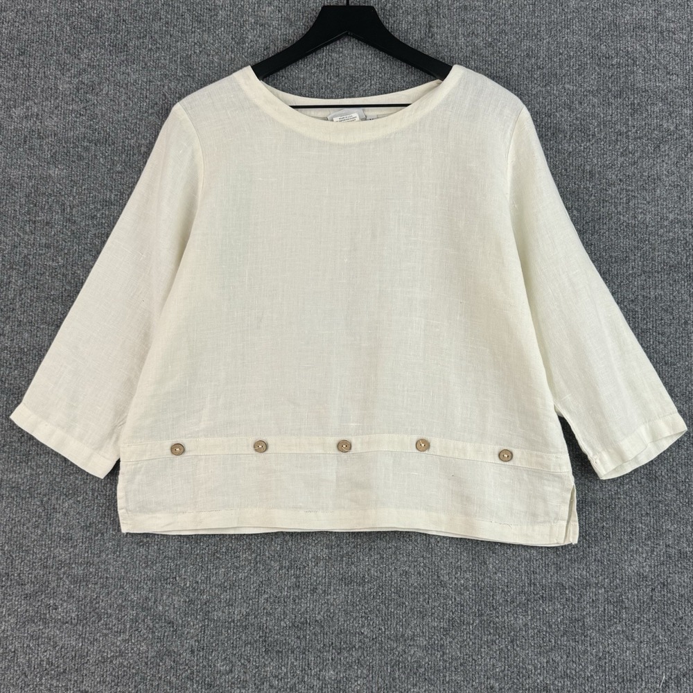 Hot Cotton Marc Ware Top Womens M Ivory Linen Lagenlook Made in USA